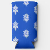 Rafraîchisseur Pour Canette Slim Motif de flocon blanc sur bleu (Recto)