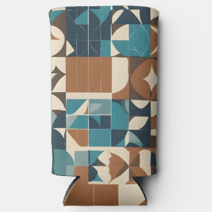 Rafraîchisseur Pour Canette Slim Motif géométrique bleu foncé, sarcelle, marron et