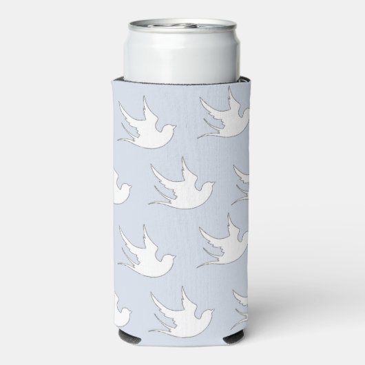 Rafraîchisseur Pour Canette Slim Motif silhouette de colombes blanches sur bleu (Seltzer Verso)