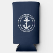 Rafraîchisseur Pour Canette Slim Nautical Navy Blue Anchor Boat Name Custom (Recto)