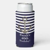 Rafraîchisseur Pour Canette Slim Nautical Sailing Ancre 40e Anniversaire (Seltzer Recto)