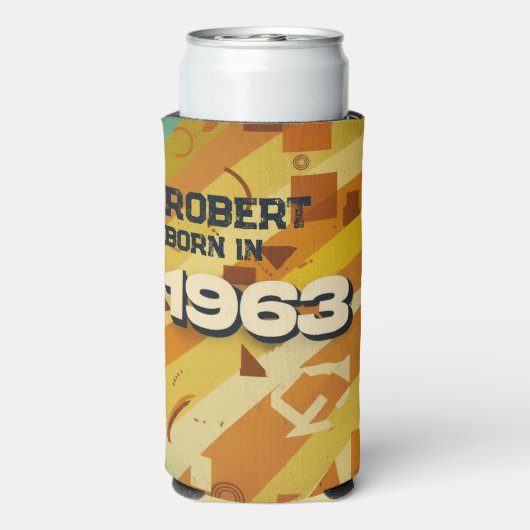 Rafraîchisseur Pour Canette Slim Né en 1963 - Design géométrique - 60s rétro - Nom (Seltzer Verso)