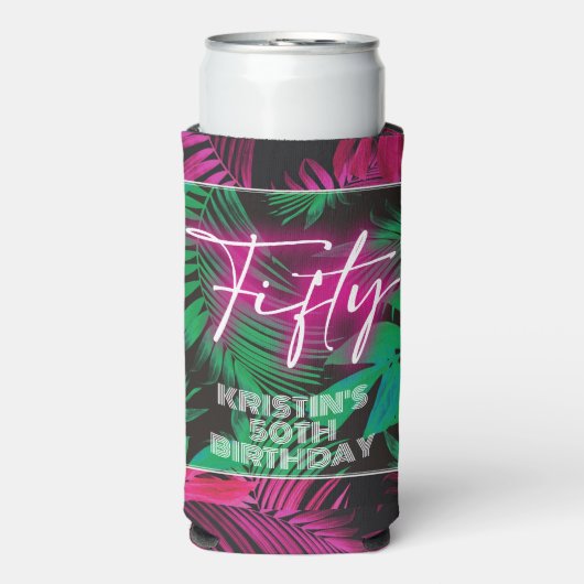 Rafraîchisseur Pour Canette Slim Neon Pink Tropical 50e anniversaire (Seltzer Recto)