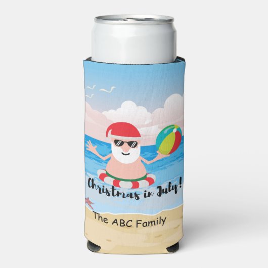 Rafraîchisseur Pour Canette Slim Noël en juillet avec SANTA CLAUS (Seltzer Recto)