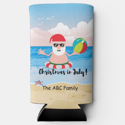 Rafraîchisseur Pour Canette Slim Noël en juillet avec SANTA CLAUS (Recto)