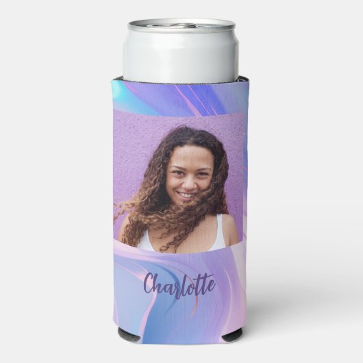 Rafraîchisseur Pour Canette Slim Nom de photo rose violet holographique (Seltzer Verso)