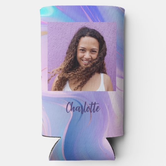 Rafraîchisseur Pour Canette Slim Nom de photo rose violet holographique (Verso)