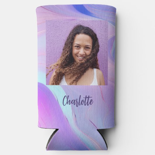 Rafraîchisseur Pour Canette Slim Nom de photo rose violet holographique (Recto)