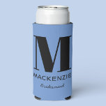 Rafraîchisseur Pour Canette Slim Nom du monogramme de la servante Bleu<br><div class="desc">La typographie moderne minimaliste monogramme design qui peut être modifié pour personnaliser. Parfait pour remercier votre bonne d'honneur pour toute l'aide et le soutien qu'elle a apportés pour rendre votre mariage extraordinaire. Modifiez l'arrière - plan bleu et la couleur du texte pour correspondre à votre célébration.</div>