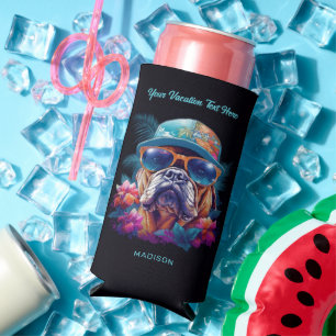 Rafraîchisseur Pour Canette Slim Nom et texte personnalisés Tropical Vacances Chien