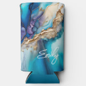 Rafraîchisseur Pour Canette Slim Nom personnalisé Marbre Bleu Or Élégant Moderne (Recto)