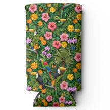 Oiseaux de jungle colorés gais Fleurs tropicales