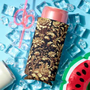 Rafraîchisseur Pour Canette Slim Opulence élégante : Flore noire et or