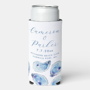 Rafraîchisseur Pour Canette Slim Oyster Blue Aquarelle Mariage Faveur