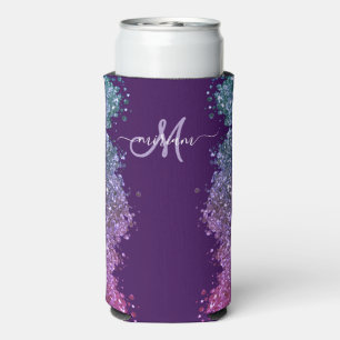 Rafraîchisseur Pour Canette Slim Pailleté Monogramme Moderne Violet Bleu Vert Clair