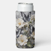 Rafraîchisseur Pour Canette Slim Papillons Noir Et Blanc Sur Fleurs Blanches, (Seltzer Verso)