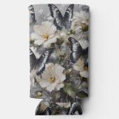 Rafraîchisseur Pour Canette Slim Papillons Noir Et Blanc Sur Fleurs Blanches, (Verso)