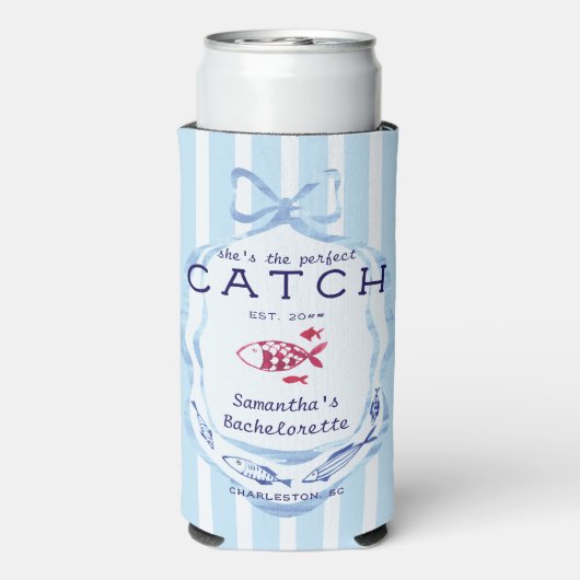 Rafraîchisseur Pour Canette Slim Perfect Plage Preppy Pêche Bachelorette (Seltzer Verso)