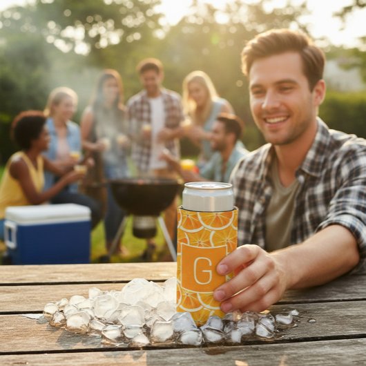 Rafraîchisseur Pour Canette Slim Personalized Orange Citrus Monogram Can Cooler