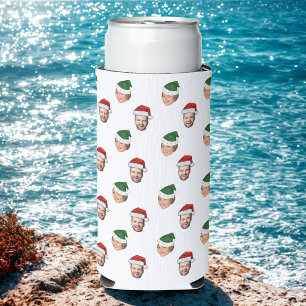 Rafraîchisseur Pour Canette Slim Personnalisé Visage 2 Photos Santa Hat Cadeau de N