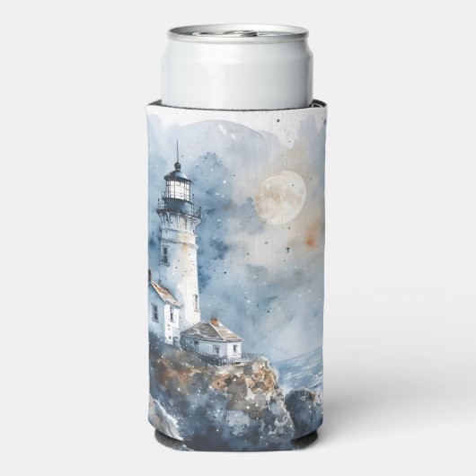 Rafraîchisseur Pour Canette Slim Phare Lumineux sur la côte rocheuse (Seltzer Verso)