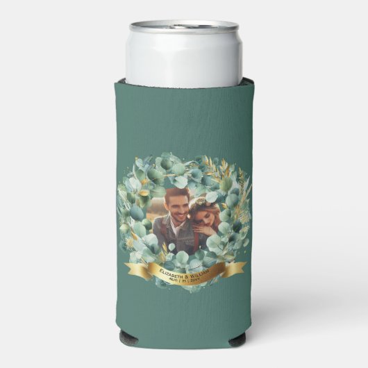 Rafraîchisseur Pour Canette Slim PHOTO Cadeau Mariage Nouveaux mariés Anniversaire (Seltzer Recto)