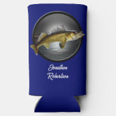 Rafraîchisseur Pour Canette Slim Pikes de Walleye sur Arrière - plan bleu profond (Verso)