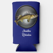 Rafraîchisseur Pour Canette Slim Pikes de Walleye sur Arrière - plan bleu profond (Recto)