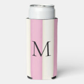 Rafraîchisseur Pour Canette Slim Pink & Antique White Stripes Monogramme (Seltzer Verso)