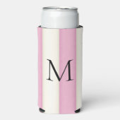 Rafraîchisseur Pour Canette Slim Pink & Antique White Stripes Monogramme (Seltzer Recto)