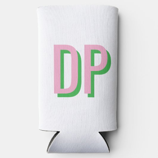 Rafraîchisseur Pour Canette Slim Pink clair + Monogramme vert (Recto)