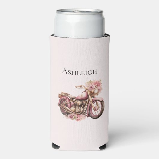 Rafraîchisseur Pour Canette Slim Pink Floral Motorcycle   (Seltzer Recto)