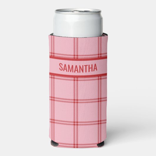 Rafraîchisseur Pour Canette Slim Pink + Red Trendy Plaid (Seltzer Recto)