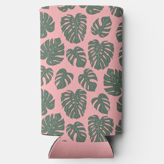 Rafraîchisseur Pour Canette Slim Plante Monstera Botanique Rose Baby shower vert (Verso)