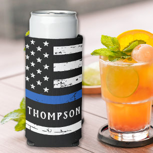 Rafraîchisseur Pour Canette Slim Policier Personnalisé Ligne Bleue Mince