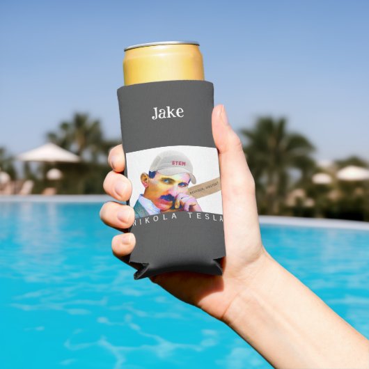 Rafraîchisseur Pour Canette Slim Portrait drôle Tesla (Piscine in situ)