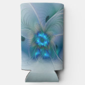 Rafraîchisseur Pour Canette Slim Position, Abstrait bleu turquoise fractal (Verso)