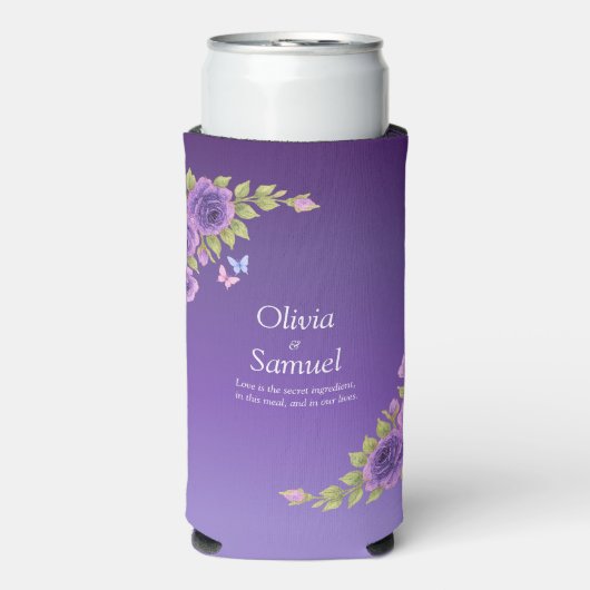 Rafraîchisseur Pour Canette Slim Purple Mauve Flowers & White Wedding (Seltzer Recto)