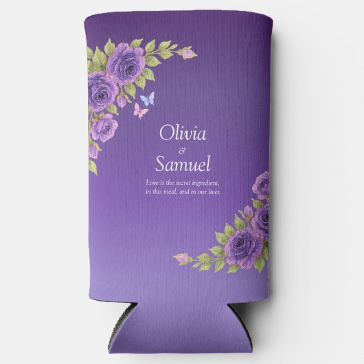 Rafraîchisseur Pour Canette Slim Purple Mauve Flowers & White Wedding (Recto)