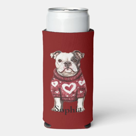 Rafraîchisseur Pour Canette Slim Red White Sweater with hearts Bulldog (Seltzer Recto)