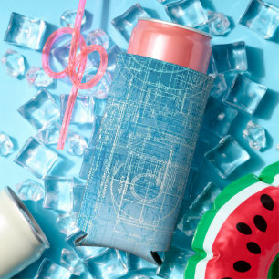 Rafraîchisseur Pour Canette Slim Retro Blueprint Seltzer peut refroidir