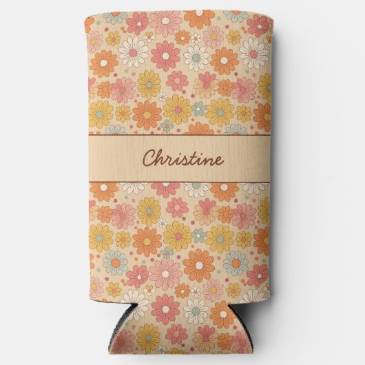 Rafraîchisseur Pour Canette Slim Retro Floral Personalized Monogram (Recto)
