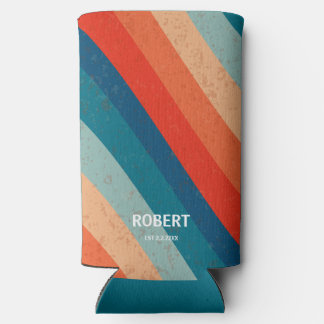 Rafraîchisseur Pour Canette Slim Retro Stripes 70s Vintage Script Minimalist Name