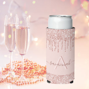 Rafraîchisseur Pour Canette Slim Rose gold blush rose pailleté monogramme nom
