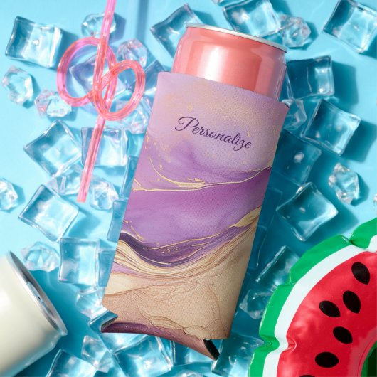 Rafraîchisseur Pour Canette Slim Rose violet moderne et or (Été in situ)