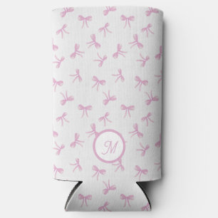 Rafraîchisseur Pour Canette Slim Ruban aquarelle rose Coquette frangée monogrammé