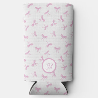 Rafraîchisseur Pour Canette Slim Ruban aquarelle rose Coquette frangée monogrammé