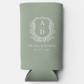 Rafraîchisseur Pour Canette Slim Sage Green Crest Moderne Monogramme Mariage (Recto)