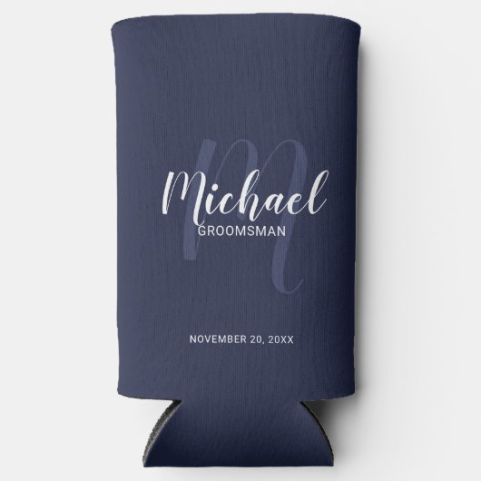 Rafraîchisseur Pour Canette Slim Script moderne Groomsmen Personnalisé Seltzer Can  (Recto)