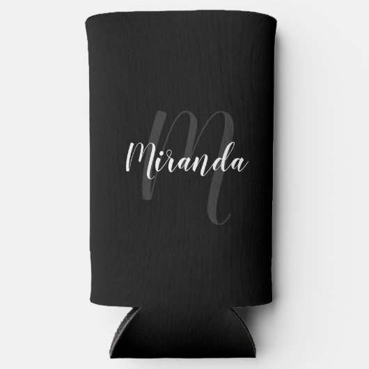 Rafraîchisseur Pour Canette Slim Script moderne Monogramme personnalisé et nom (Recto)